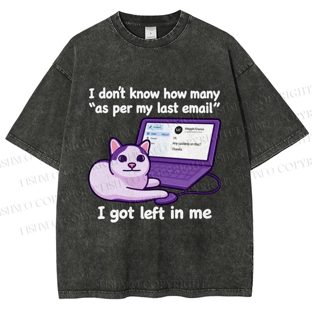 Unisex Funny Cat Email Printed Washed Tee