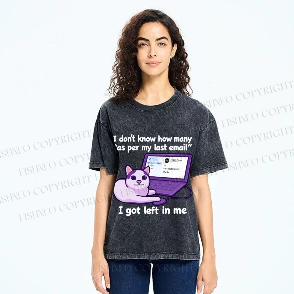 Unisex Funny Cat Email Printed Washed Tee