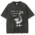 Unisex Serious Goose Printed Washed Tee