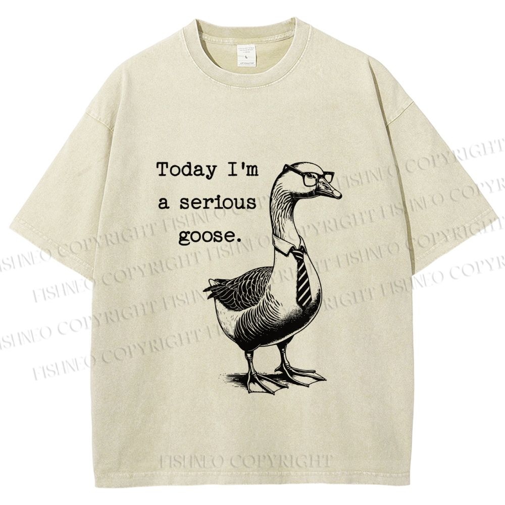Unisex Serious Goose Printed Washed Tee