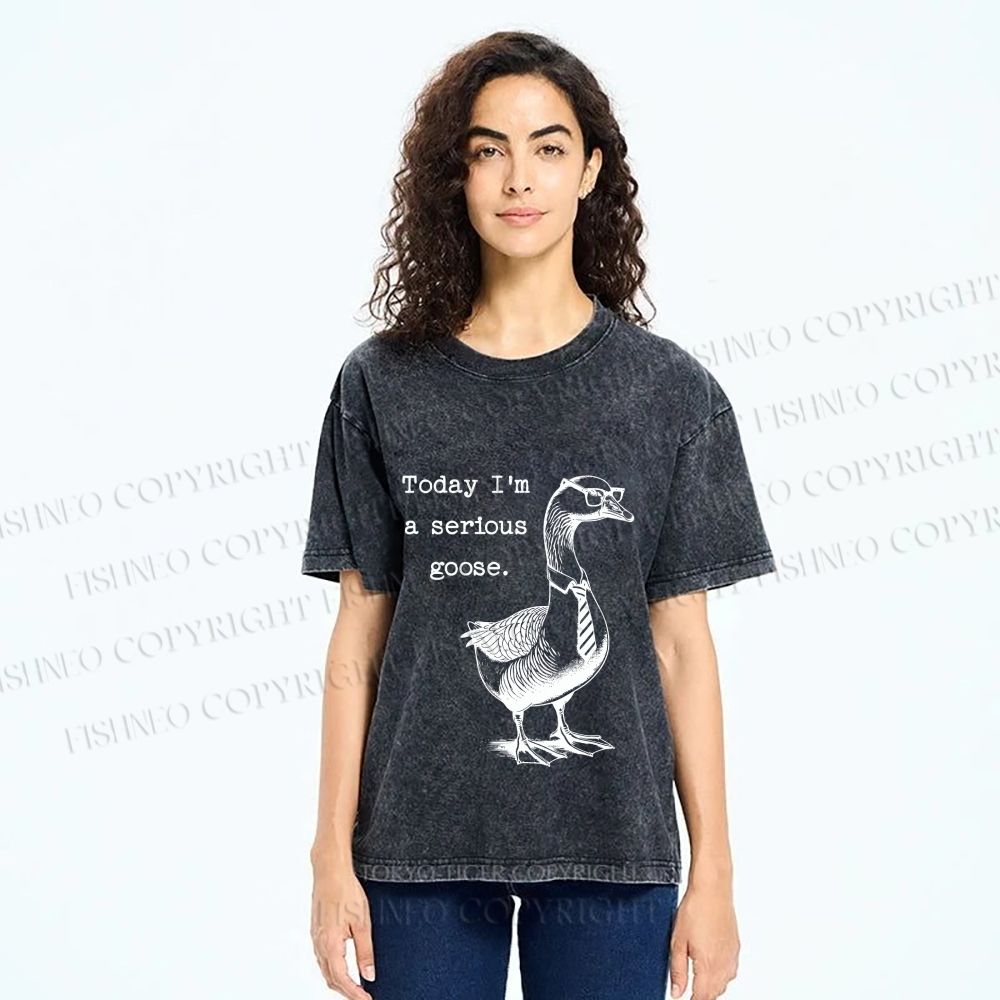 Unisex Serious Goose Printed Washed Tee
