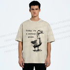 Unisex Serious Goose Printed Washed Tee