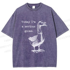 Unisex Serious Goose Printed Washed Tee