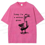 Unisex Serious Goose Printed Washed Tee