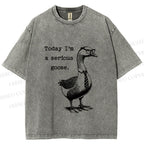 Unisex Serious Goose Printed Washed Tee