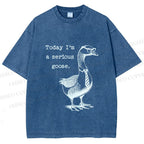 Unisex Serious Goose Printed Washed Tee