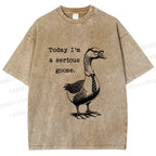 Unisex Serious Goose Printed Washed Tee