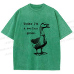 Unisex Serious Goose Printed Washed Tee