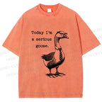Unisex Serious Goose Printed Washed Tee