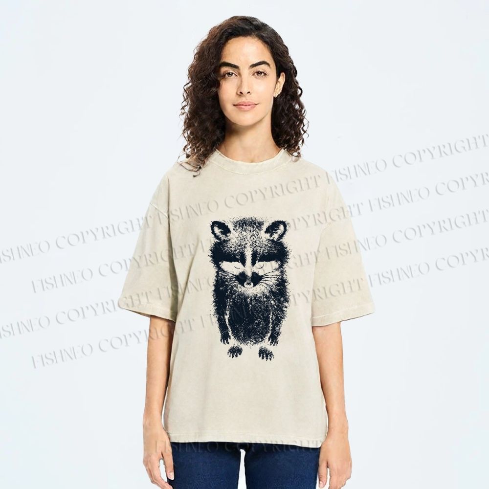 Unisex Sad Trash Panda Meme Printed Washed Tee