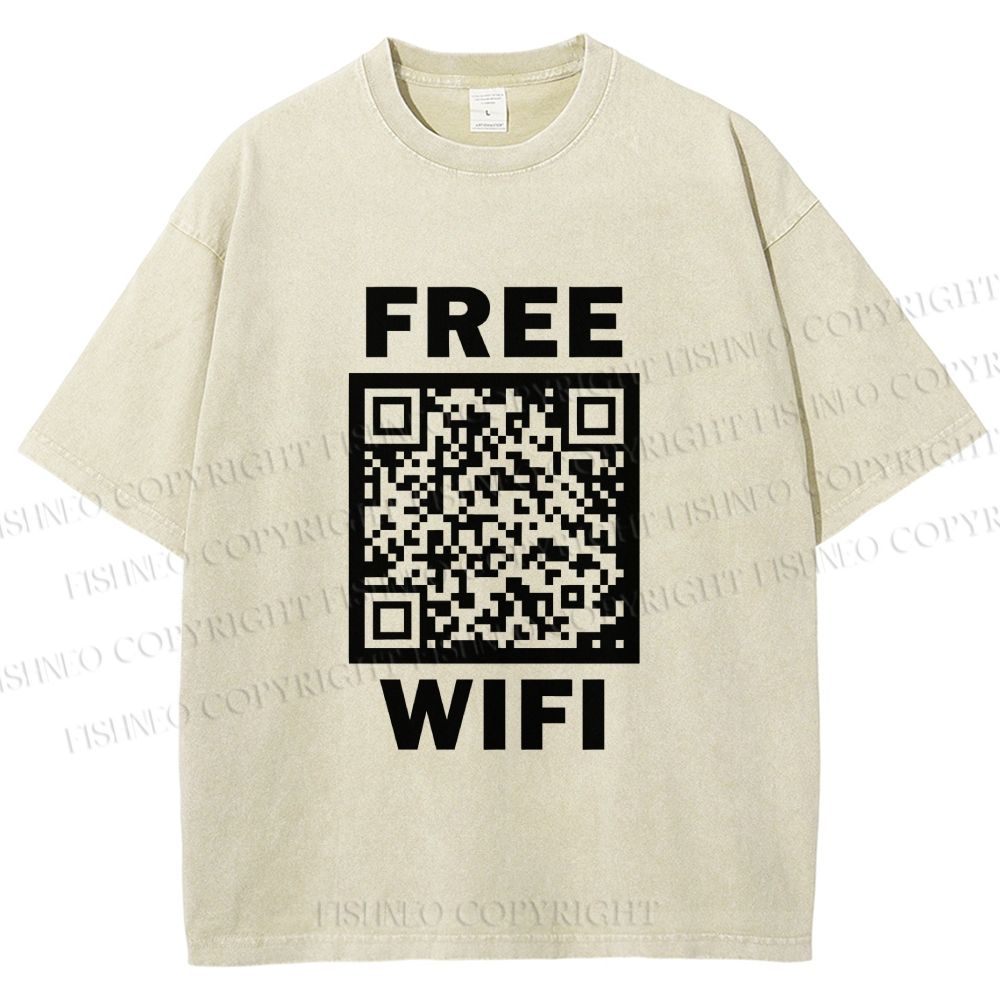 Unisex Free Wifi Printed Washed Tee