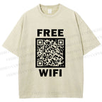 Unisex Free Wifi Printed Washed Tee