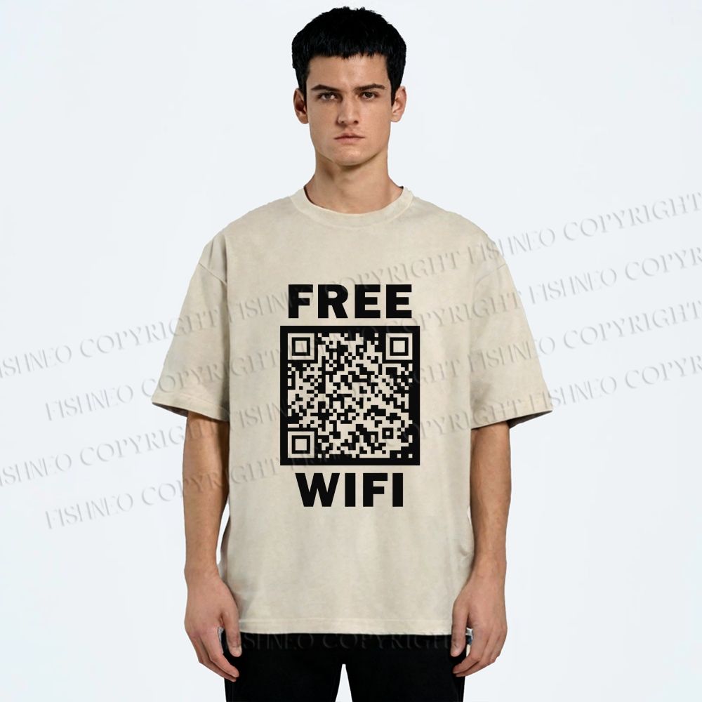 Unisex Free Wifi Printed Washed Tee