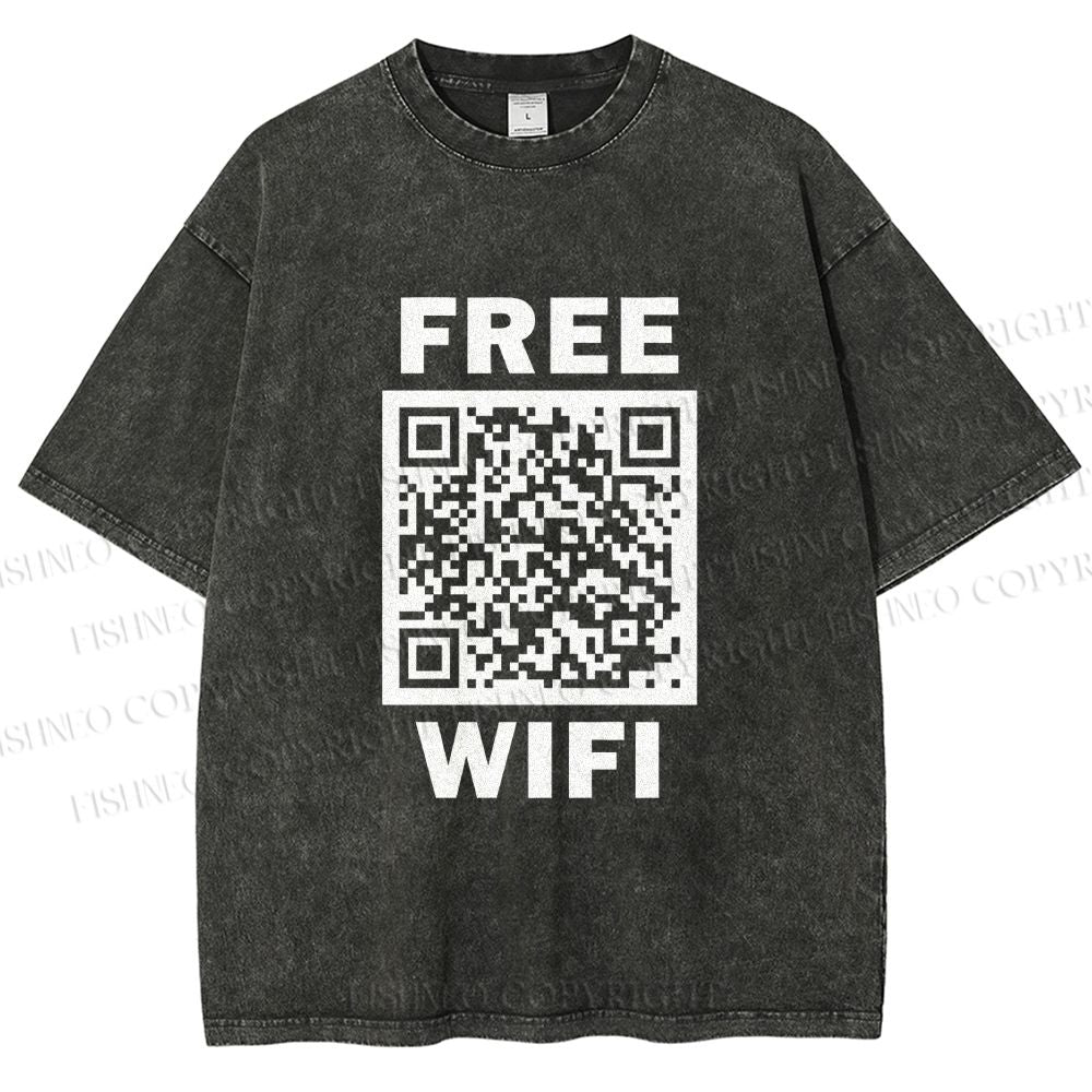 Unisex Free Wifi Printed Washed Tee