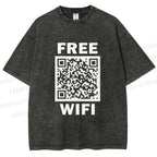 Unisex Free Wifi Printed Washed Tee