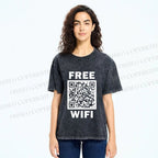 Unisex Free Wifi Printed Washed Tee