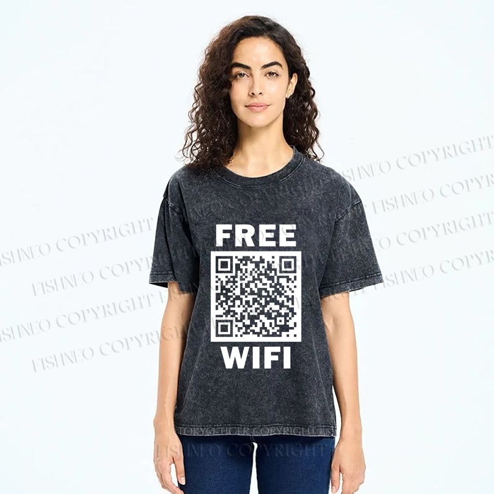 Unisex Free Wifi Printed Washed Tee