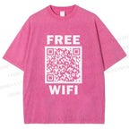 Unisex Free Wifi Printed Washed Tee