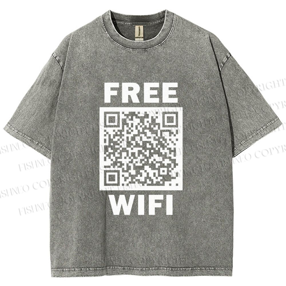 Unisex Free Wifi Printed Washed Tee