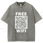 Unisex Free Wifi Printed Washed Tee