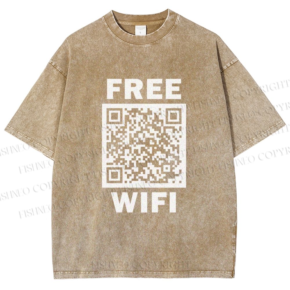 Unisex Free Wifi Printed Washed Tee