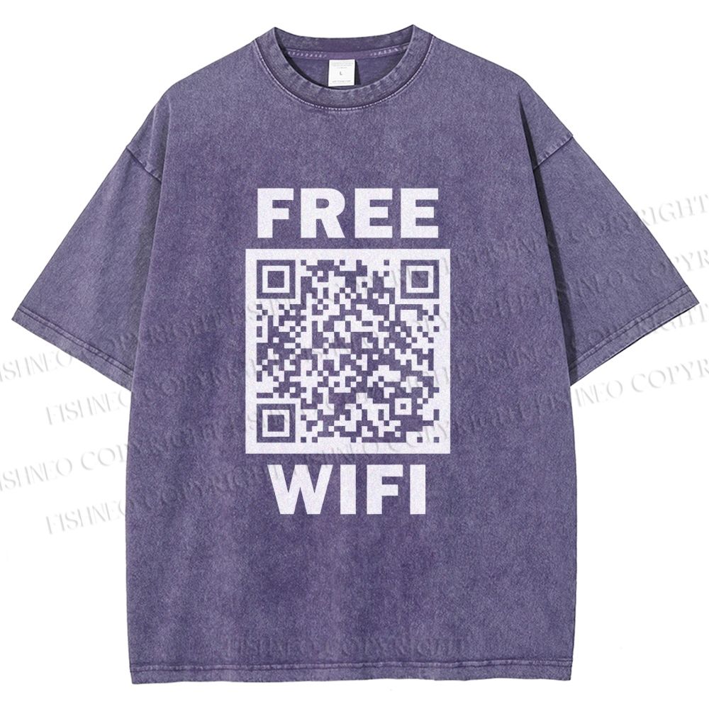 Unisex Free Wifi Printed Washed Tee