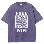 Unisex Free Wifi Printed Washed Tee