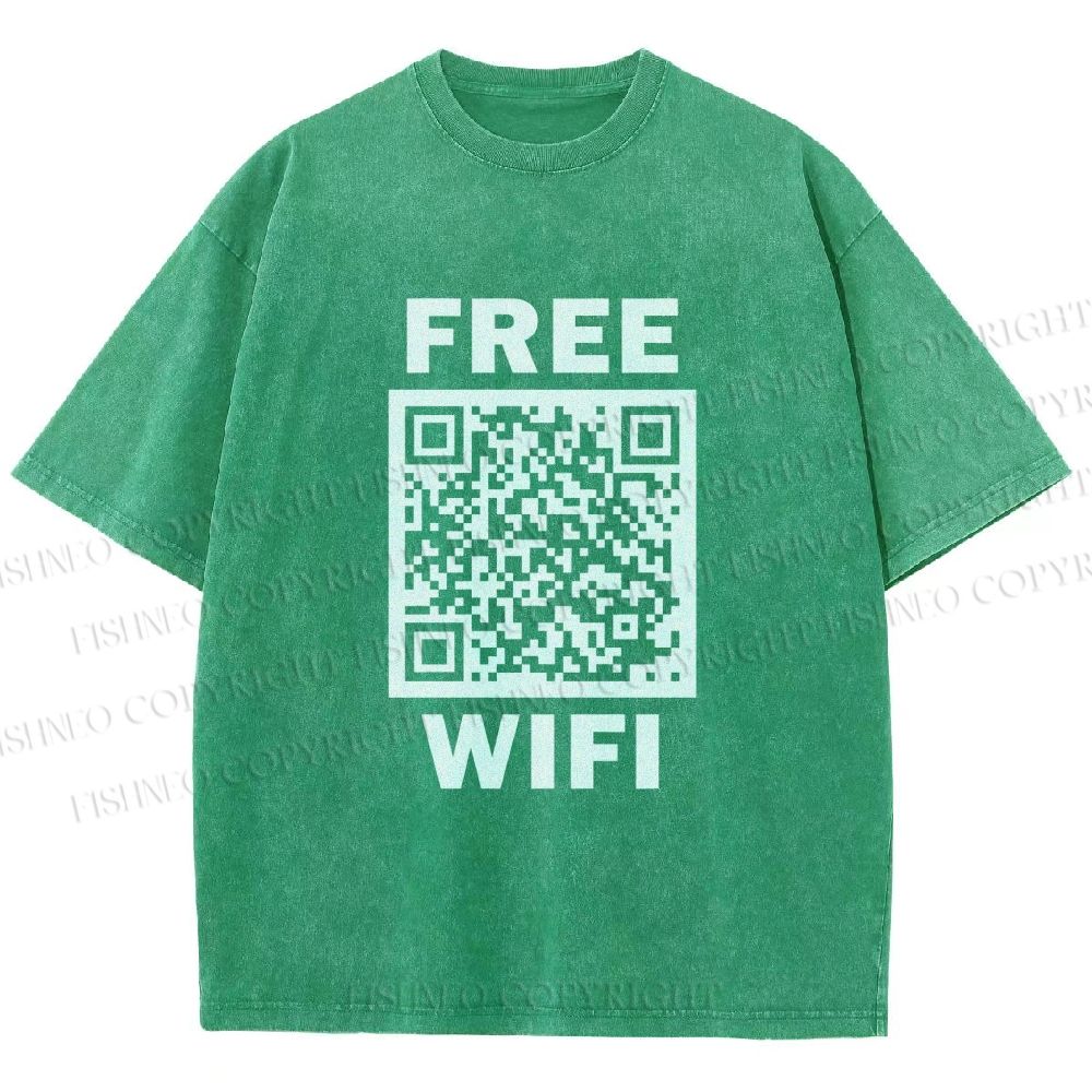 Unisex Free Wifi Printed Washed Tee