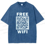 Unisex Free Wifi Printed Washed Tee