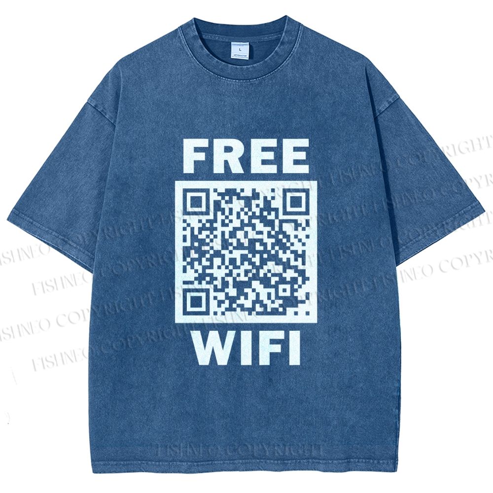Unisex Free Wifi Printed Washed Tee