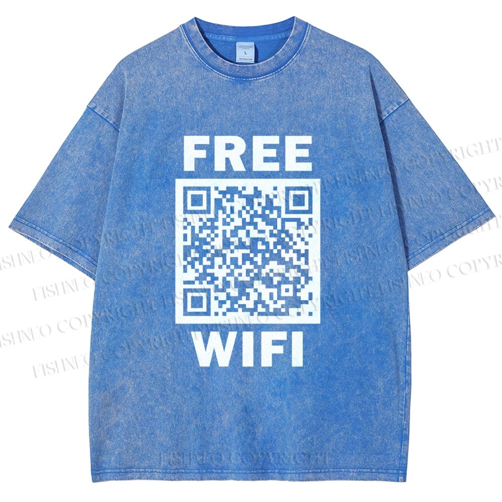 Unisex Free Wifi Printed Washed Tee