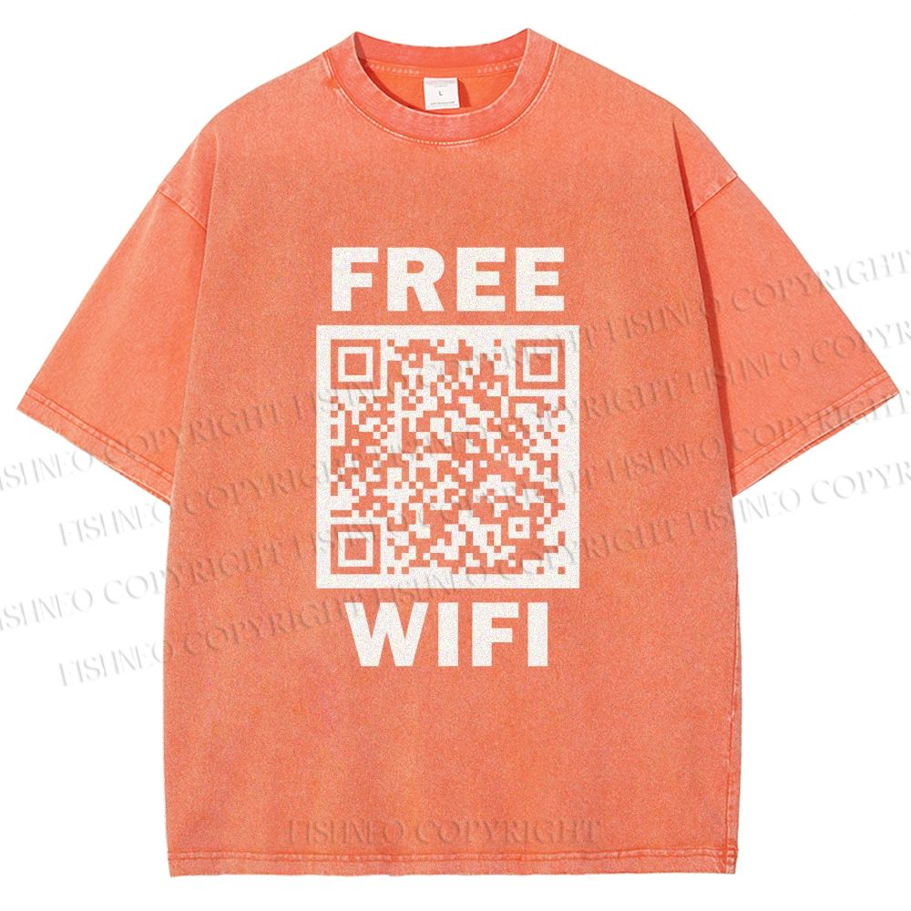 Unisex Free Wifi Printed Washed Tee