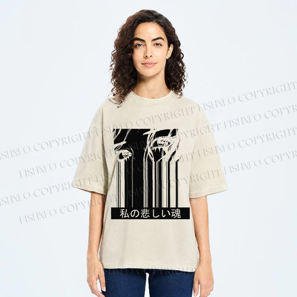 Unisex Gally Gunnm Printed Washed Tee