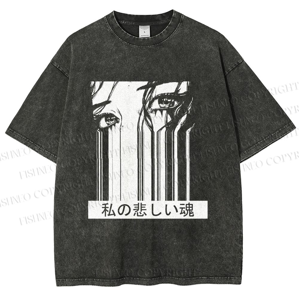 Unisex Gally Gunnm Printed Washed Tee