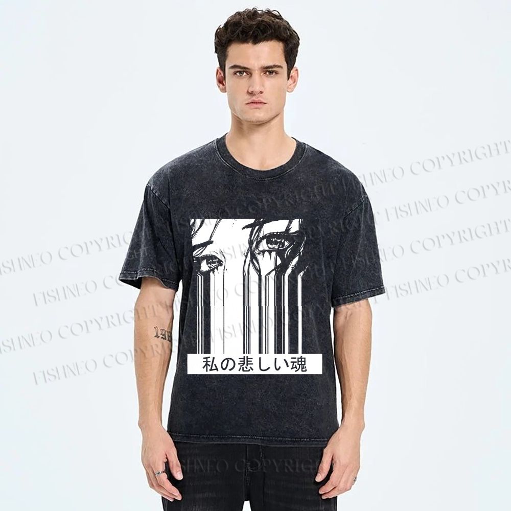 Unisex Gally Gunnm Printed Washed Tee