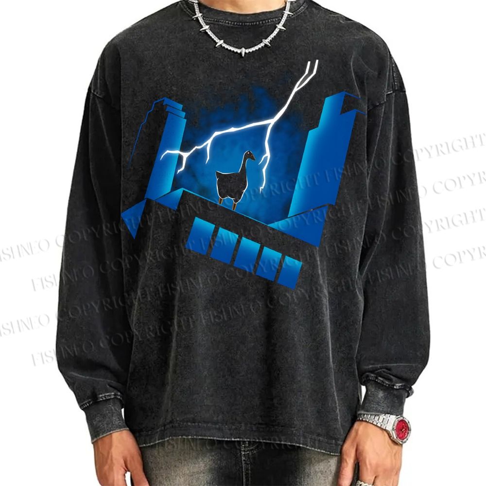 Unisex Casual Washed Goose: The Animated Series Printed Long Sleeve T-shirt