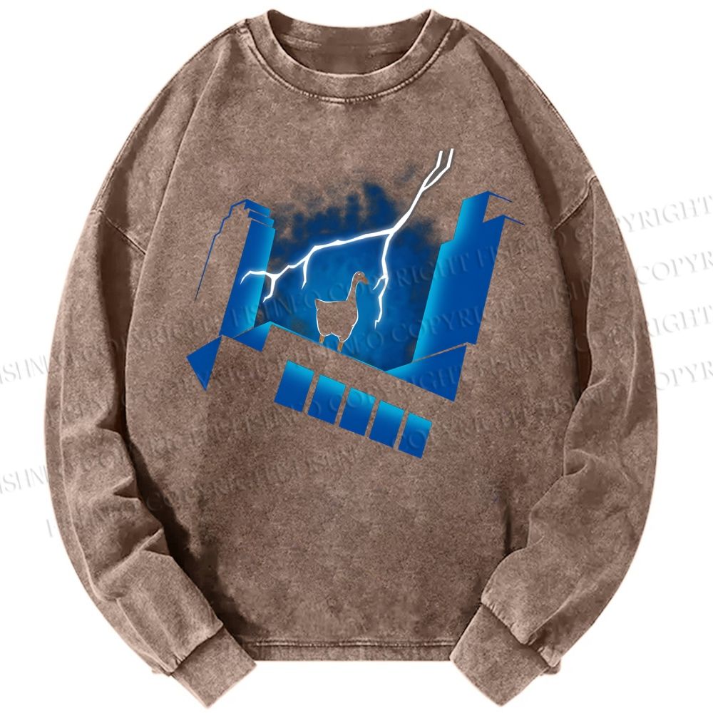 Unisex Casual Washed Goose: The Animated Series Printed Long Sleeve T-shirt