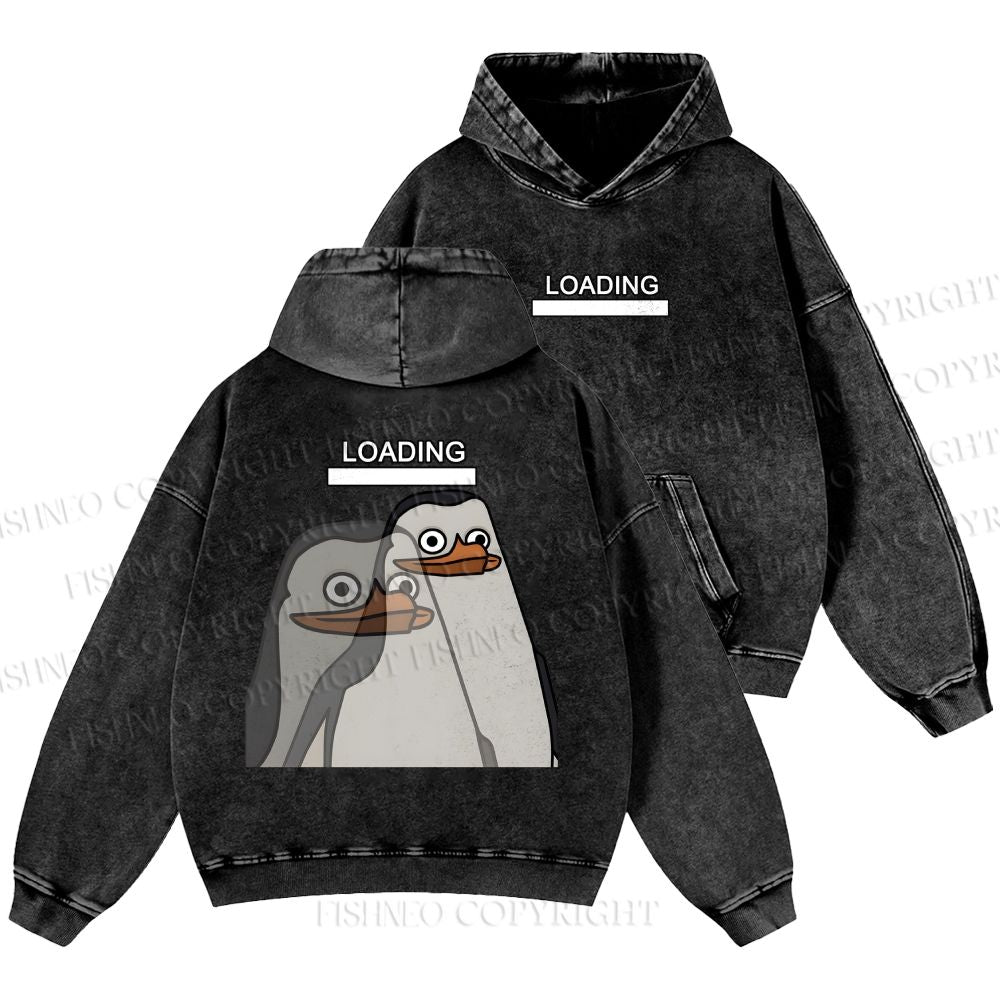 Unisex Casual Loading Penguin Printed Double-sided Washed Hoodie
