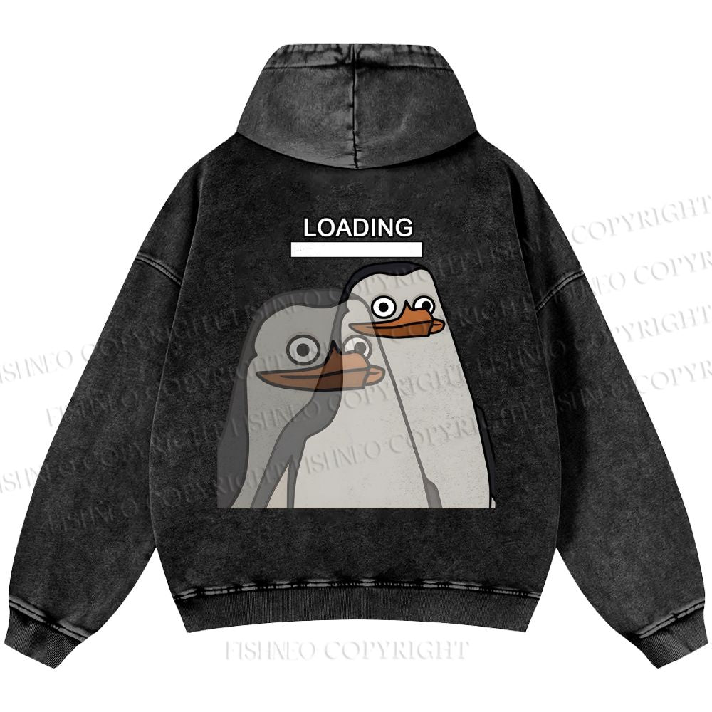Unisex Casual Loading Penguin Printed Double-sided Washed Hoodie