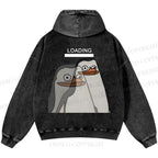 Unisex Casual Loading Penguin Printed Double-sided Washed Hoodie