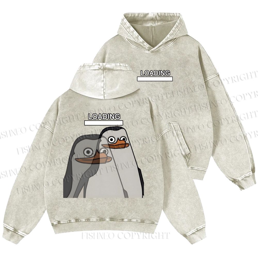 Unisex Casual Loading Penguin Printed Double-sided Washed Hoodie