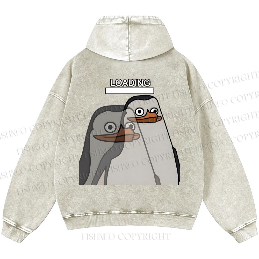 Unisex Casual Loading Penguin Printed Double-sided Washed Hoodie