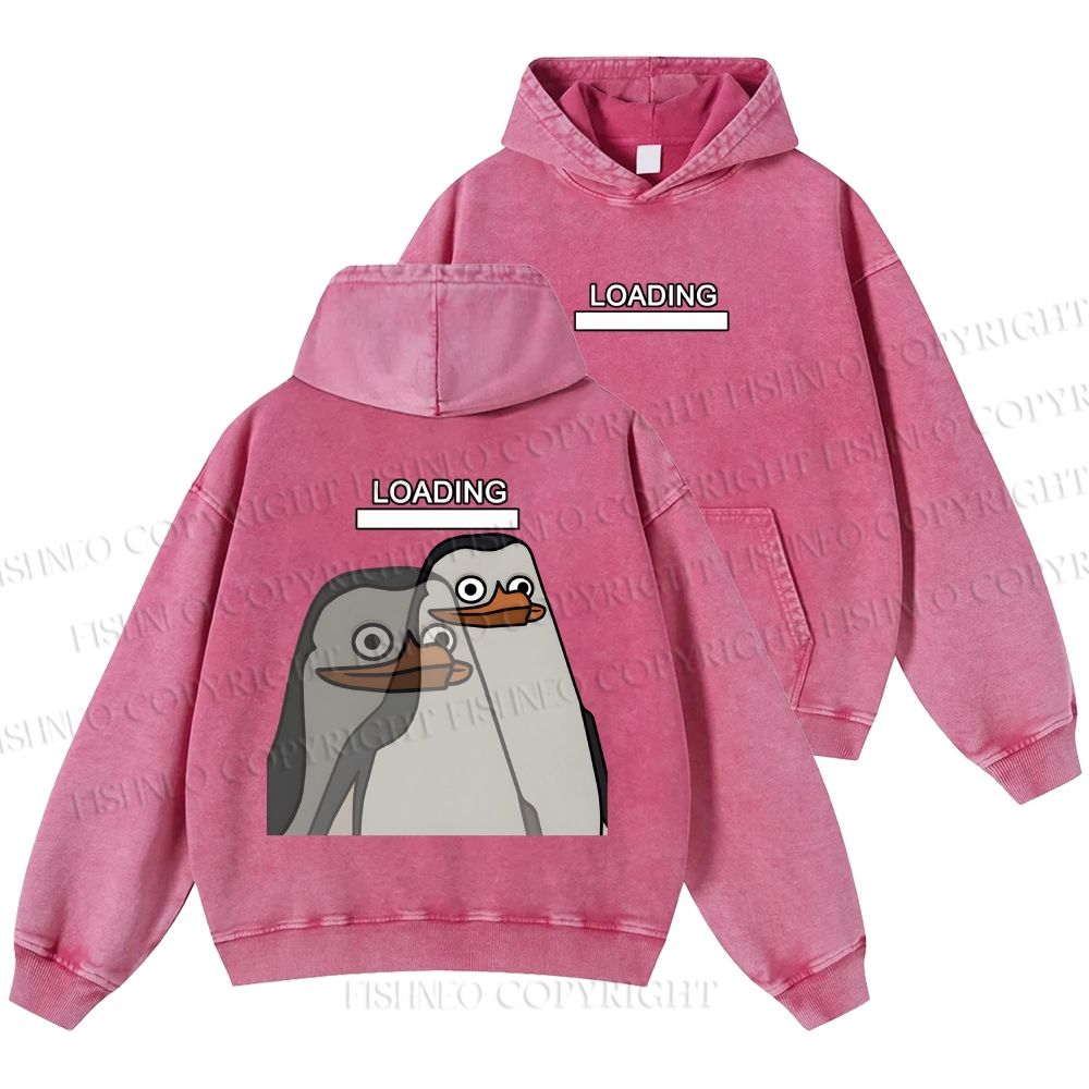 Unisex Casual Loading Penguin Printed Double-sided Washed Hoodie