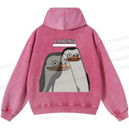 Unisex Casual Loading Penguin Printed Double-sided Washed Hoodie