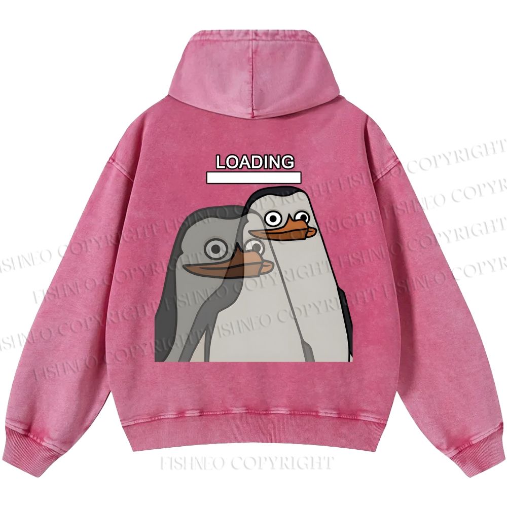 Unisex Casual Loading Penguin Printed Double-sided Washed Hoodie