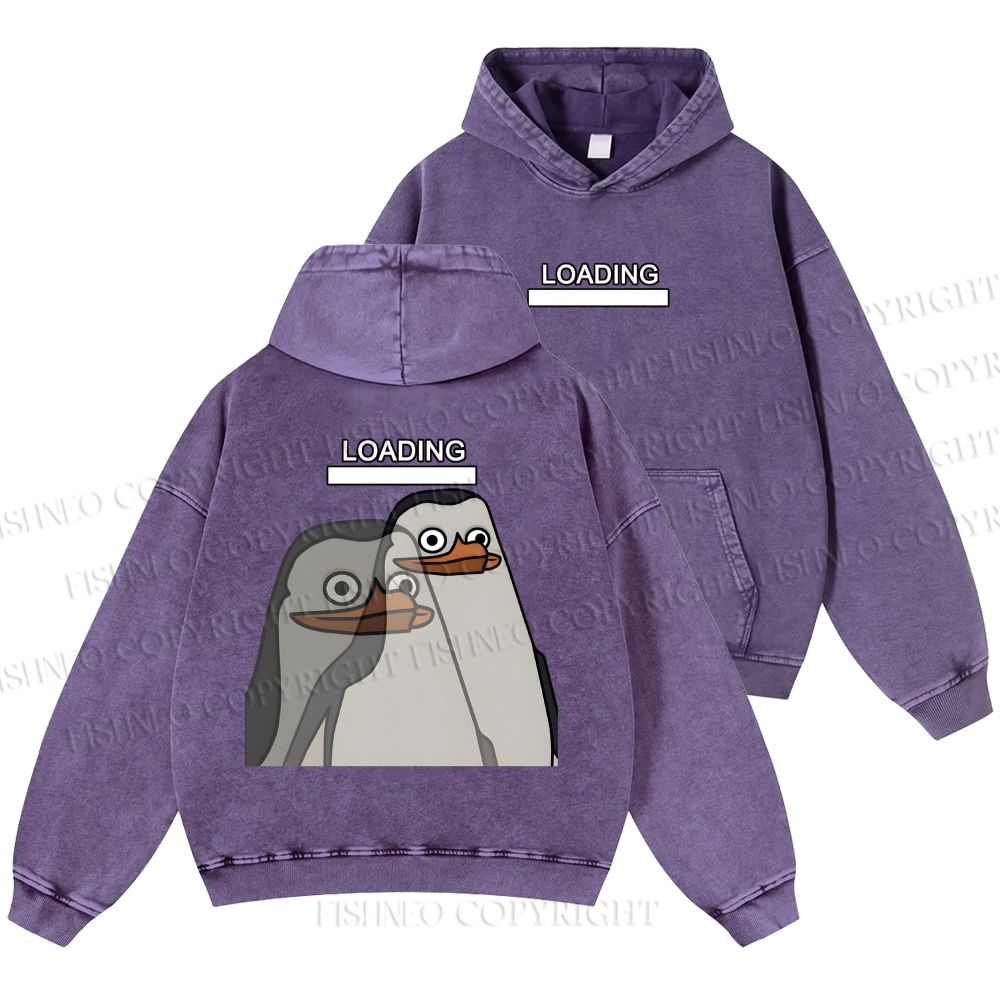 Unisex Casual Loading Penguin Printed Double-sided Washed Hoodie