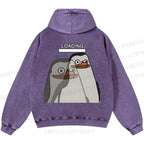 Unisex Casual Loading Penguin Printed Double-sided Washed Hoodie