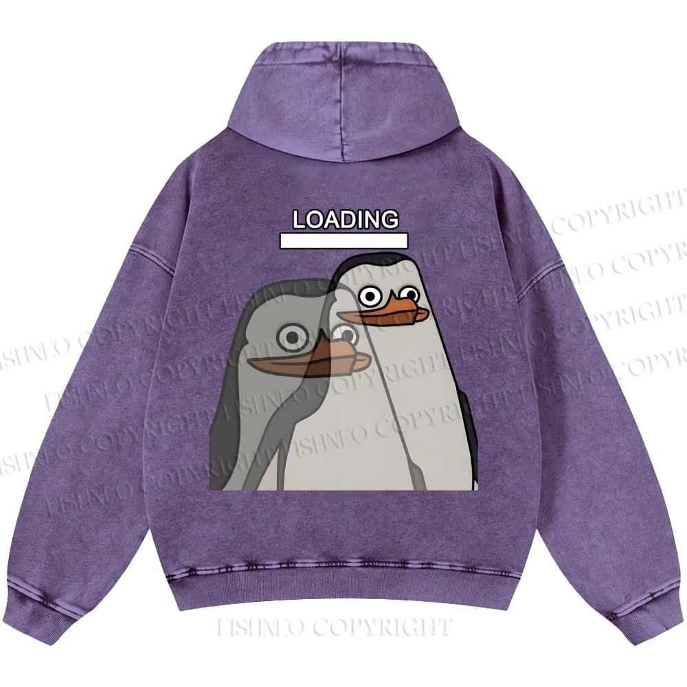 Unisex Casual Loading Penguin Printed Double-sided Washed Hoodie
