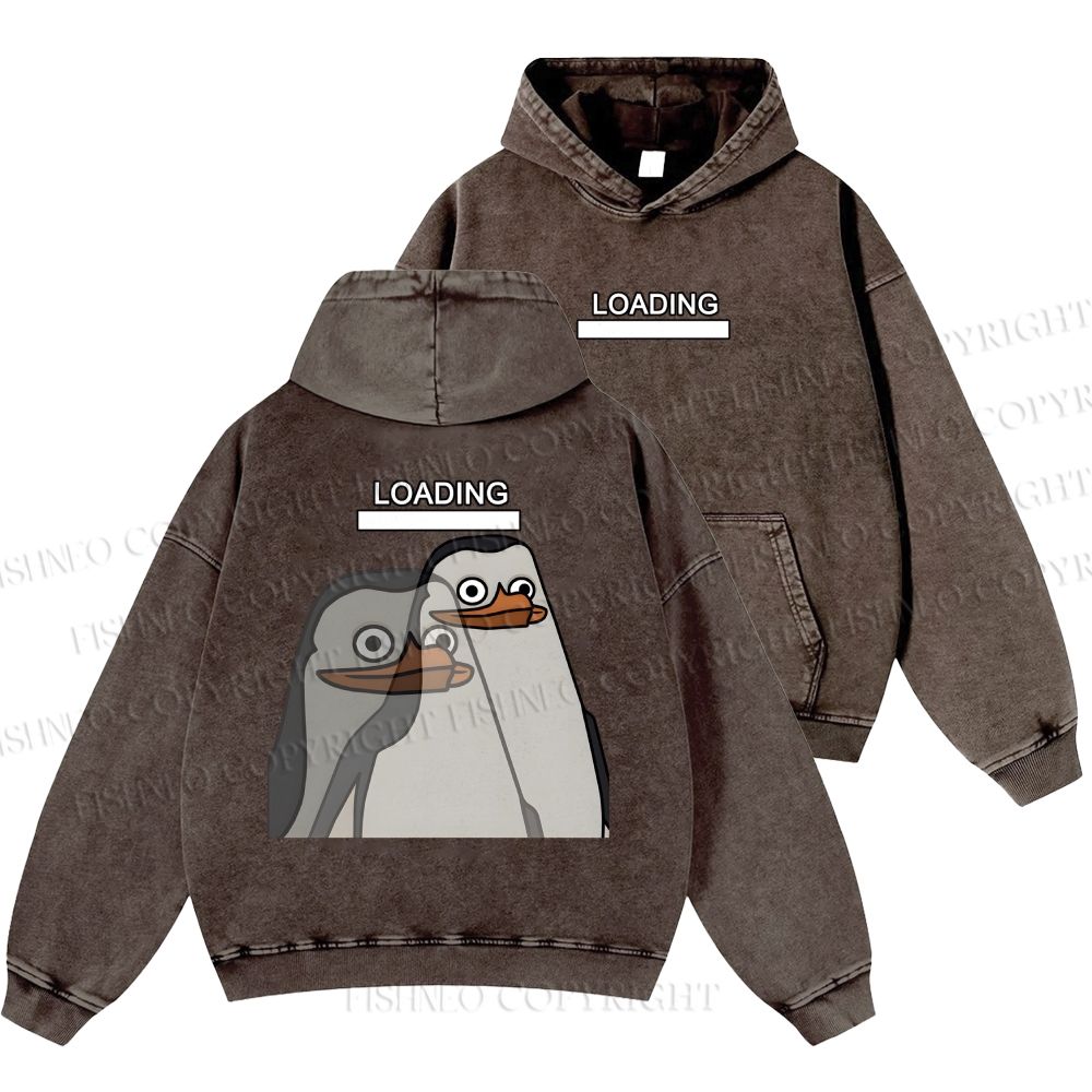 Unisex Casual Loading Penguin Printed Double-sided Washed Hoodie
