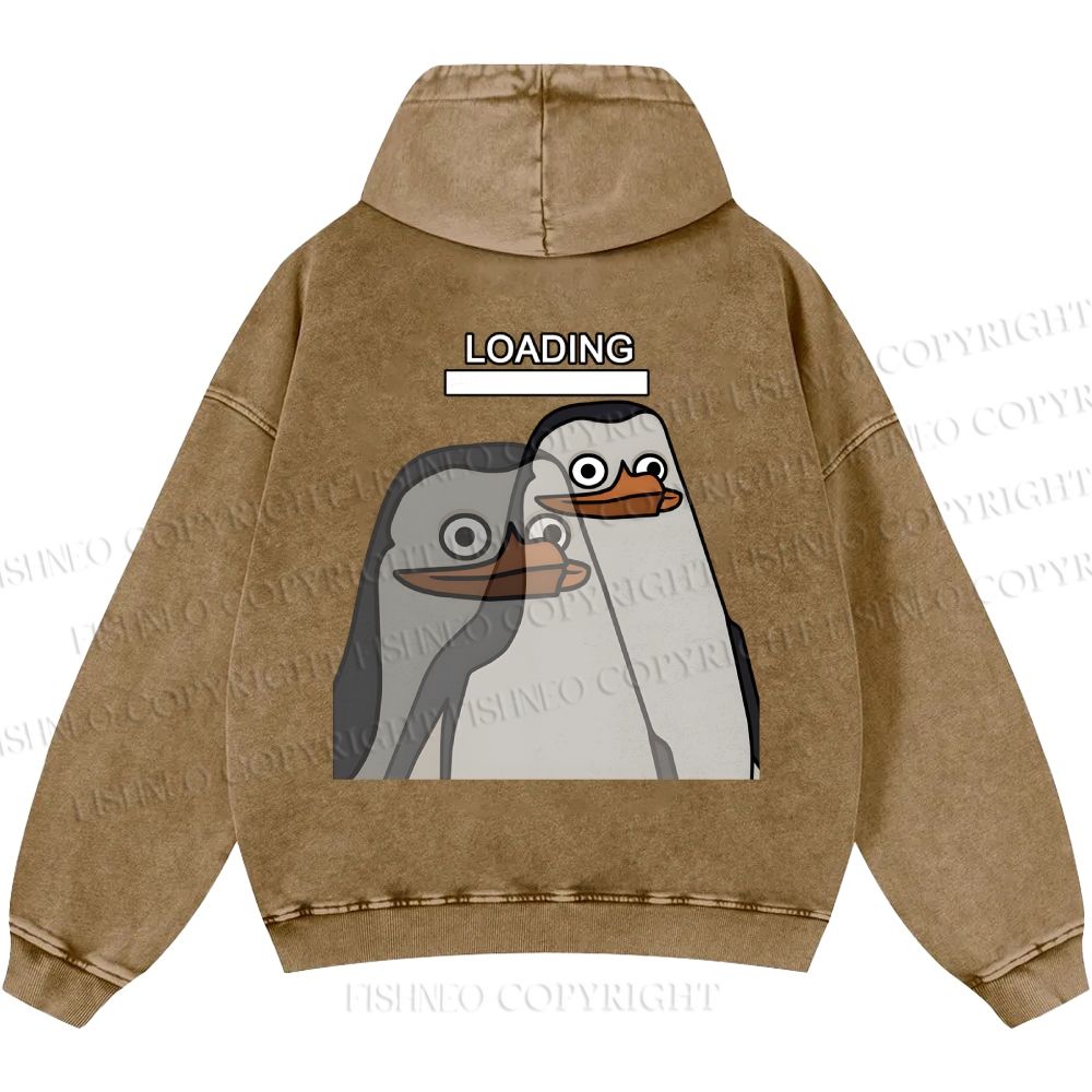 Unisex Casual Loading Penguin Printed Double-sided Washed Hoodie